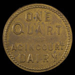 Canada, Agincourt Dairy, 1 pinte de lait <br /> 1895