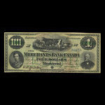 Canada, Merchants Bank of Canada (The), 4 dollars <br /> 2 juin 1873