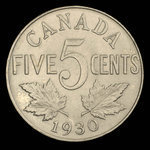 Canada, Georges V, 5 cents <br /> 1930