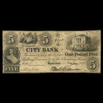 Canada, Banque de la Cité, 5 dollars <br /> 1 février 1853