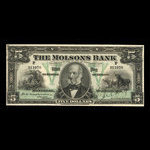 Canada, Molsons Bank, 5 dollars <br /> 2 janvier 1912