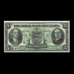 Canada, Banque Royale du Canada, 5 dollars <br /> 3 juillet 1933
