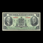 Canada, Banque Royale du Canada, 5 dollars <br /> 2 janvier 1935