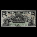Canada, Dominion Bank, 5 dollars <br /> 3 juillet 1905