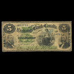 Canada, Exchange Bank of Canada, 5 dollars <br /> 1 octobre 1872