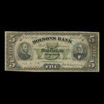 Canada, Molsons Bank, 5 dollars <br /> 2 juillet 1898