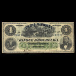 Canada, Banque d'Hochelaga, 4 piastres <br /> 2 juillet 1877
