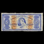 Canada, Bank of British North America, 5 dollars <br /> 1 mai 1884