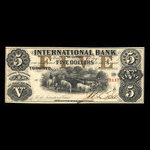 Canada, International Bank of Canada, 5 dollars <br /> 15 septembre 1858