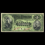 Canada, Bank of Hamilton, 5 dollars <br /> 1 juin 1892