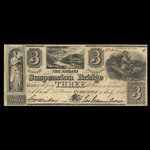 Canada, Niagara Suspension Bridge Bank, 3 dollars <br /> 1 juillet 1841