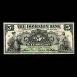 Canada, Dominion Bank, 5 dollars <br /> 3 juillet 1905