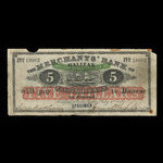 Canada, Merchants' Bank of Halifax, 5 dollars <br /> 1 juillet 1870