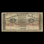 Canada, Merchants' Bank of Halifax, 5 dollars <br /> 1 juillet 1871