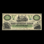 Canada, Banque de Québec, 5 dollars <br /> 2 janvier 1863