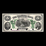 Canada, Traders Bank of Canada, 5 dollars <br /> 2 juillet 1885