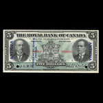 Antigua, Banque Royale du Canada, 5 dollars <br /> 2 janvier 1913
