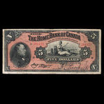 Canada, Home Bank of Canada, 5 dollars <br /> 1 mars 1917