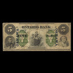 Canada, Ontario Bank, 5 dollars <br /> 1 novembre 1870