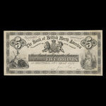 Canada, Bank of British North America, 5 dollars <br /> 8 avril 1872