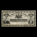 Canada, Bank of British North America, 5 dollars <br /> 1 mai 1875