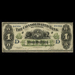 Canada, Consolidated Bank of Canada, 4 dollars <br /> 1 juillet 1876