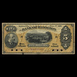 Canada, Bank of Hamilton, 5 dollars <br /> 1 décembre 1887