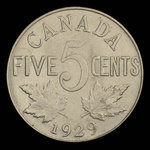 Canada, Georges V, 5 cents <br /> 1929
