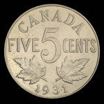 Canada, Georges V, 5 cents <br /> 1931