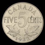 Canada, Georges V, 5 cents <br /> 1932