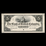 Canada, Bank of British Columbia, 5 dollars <br /> 1 janvier 1894