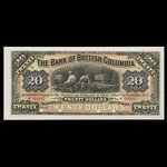 Canada, Bank of British Columbia, 20 dollars <br /> 1 janvier 1894