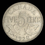 Canada, Georges V, 5 cents <br /> 1928
