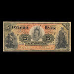 Canada, Ontario Bank, 5 dollars <br /> 1 juin 1888