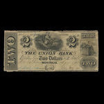 Canada, Union Bank, 2 dollars <br /> 1 août 1838