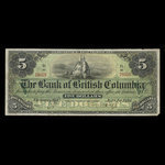 Canada, Bank of British Columbia, 5 dollars <br /> 1 janvier 1894