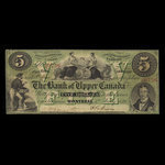 Canada, Bank of Upper Canada (York), 5 dollars <br /> 5 juillet 1859