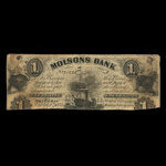 Canada, Molsons Bank, 1 piastre <br /> 1 octobre 1853