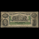 Canada, Royal Canadian Bank, 1 dollar <br /> 26 juillet 1865