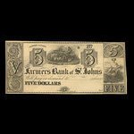 Canada, Farmers Bank of St. Johns, 5 dollars <br /> 1838