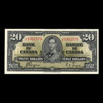 Canada, Banque du Canada, 20 dollars <br /> 2 janvier 1937