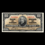 Canada, Banque du Canada, 100 dollars <br /> 2 janvier 1937