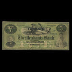 Canada, Merchants Bank of Canada (The), 5 dollars <br /> 2 mars 1868