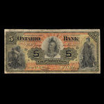 Canada, Ontario Bank, 5 dollars <br /> 1 juin 1888