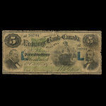 Canada, Exchange Bank of Canada, 5 dollars <br /> 1 octobre 1872
