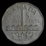 Canada, Georges VI, 5 cents <br /> 1951