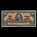 Canada, Banque du Canada, 50 dollars <br /> 2 janvier 1937
