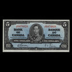 Canada, Banque du Canada, 5 dollars <br /> 2 janvier 1937