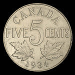 Canada, Georges V, 5 cents <br /> 1934