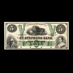 Canada, St. Stephen's Bank, 5 dollars <br /> 1 juillet 1860